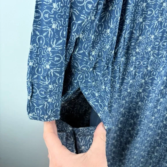 Aritzia Wilfred Oversized Flowy Blue White Patterned Dress Small Boho Cottage - Picture 6 of 10